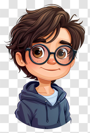 Kids Face Glasses - Cartoon Boy With Glasses And Hoodie In Cute Design Transparent PNG