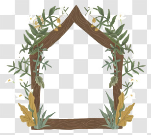 Cartoon - Rustic Wooden Frame With Green Leaves Transparent PNG