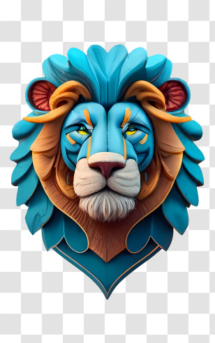 Blue 3d Lion - Artistic Lion Illustration With Blue And Orange Details Transparent PNG