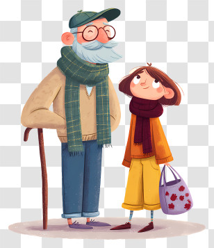 Grandpa Child Companionship - Grandfather And Child In Warm Clothing Transparent PNG