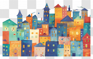 Cityscape - Colorful Cityscape Illustration Transparent PNG