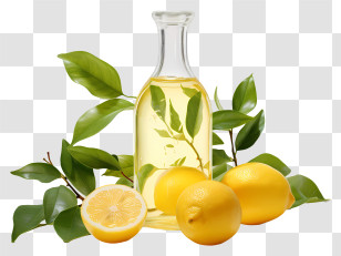 Lemon Oil - Fresh Lemons And Bottle Of Natural Oil Transparent PNG