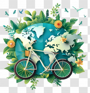 World Bicycle Day - Bicycle And Globe With Nature Elements Transparent PNG