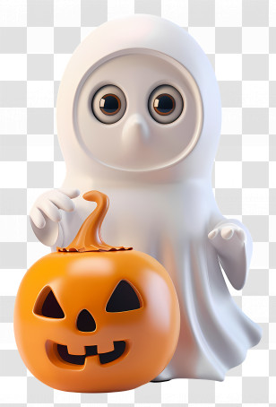 Ghost Holding Pumpkin - Cute Ghost With Halloween Pumpkin Transparent PNG