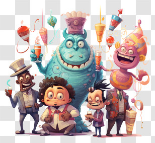 Cartoon Character - Cartoon Characters At A Party Transparent PNG