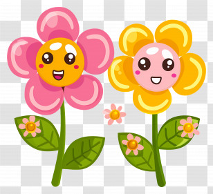 Flower Emoji - Cheerful Cartoon Flowers In Bright Colors Transparent PNG