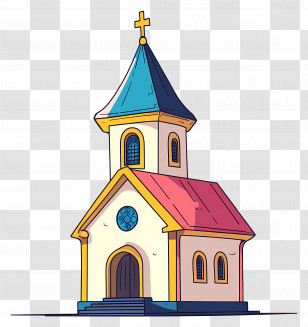 Cartoon Church - White Church With Red Roof Transparent PNG