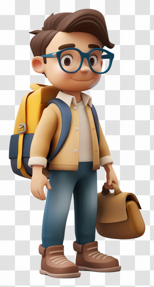School Student - Cartoon Boy With Backpack And Glasses Transparent PNG
