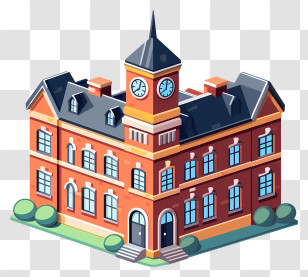 Clock Tower Building - Classic Brick School Building Transparent PNG