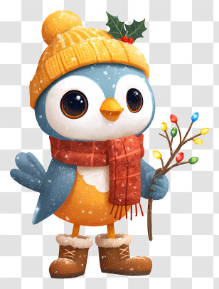 Winter Bird - Cute Penguin In Winter Hat With Lights Transparent PNG