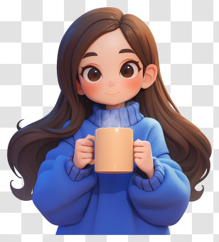 Girl Holding Coffee Cup - Girl With Mug In Blue Sweater Transparent PNG