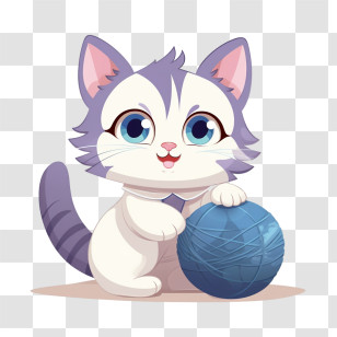 Cat Playing Yarn Ball - Purple-Eyed Cat Playing With Blue Yarn Transparent PNG