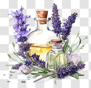 Lavender Essential Oil - Lavender Oil Bottles In Watercolor Style Transparent PNG