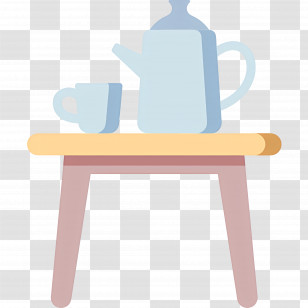 Coffee Table - Teapot And Cup On Table In Flat Illustration Transparent PNG
