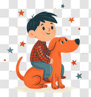 Cute Little Boy With Dog - Boy Sitting On A Dog With Stars Illustration Transparent PNG