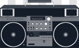 Boombox Compact Cassette Phonograph Record - Stereo Amplifier - Vector Simple Black Radio Transparent PNG
