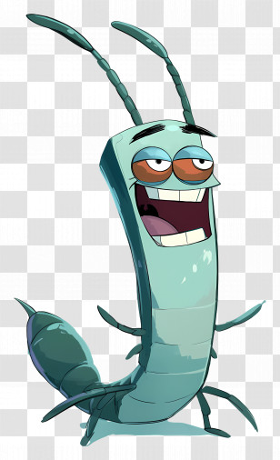Plankton - Green Cartoon Character With Antennae Transparent PNG