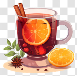 Mulled Wine - Mulled Wine Glass With Orange And Cinnamon Transparent PNG