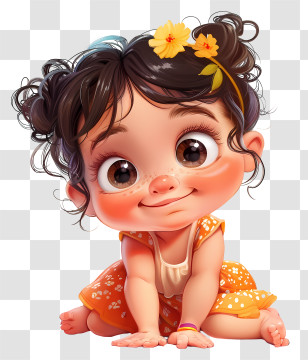 Baby Girl - Adorable Toddler In Orange Floral Dress Transparent PNG