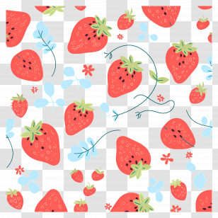 Strawberry Pattern - Seamless Strawberry Pattern With Floral Details Transparent PNG