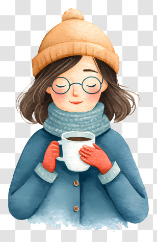 Woman Drinking Warm Coffee - Cozy Woman Drinking Coffee Transparent PNG