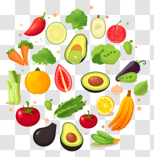 Fruits - Colorful Illustration Of Various Fresh Vegetables And Fruits Transparent PNG