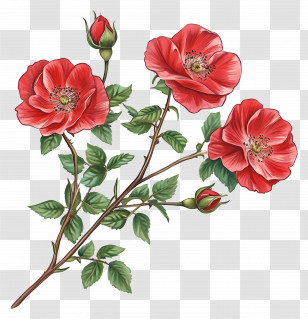 Chinese Rose Flowers - Red Flowers Illustration Transparent PNG