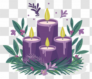 Advent Candles - Purple Decorative Candles And Greenery Transparent PNG