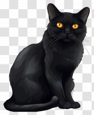 Black Cat - Black Cat Illustration With Yellow Eyes Transparent PNG