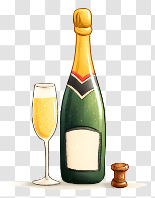 Wine Bottle And Champagne - Champagne Bottle And Glass Transparent PNG