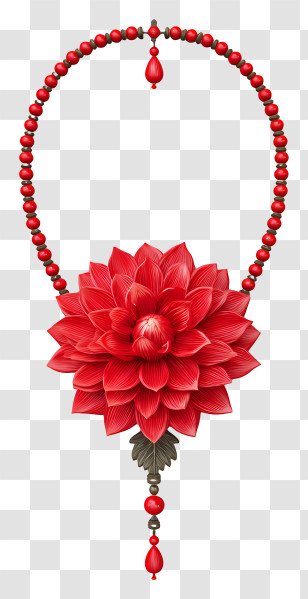 Flower Mala - Red Flower Necklace With Beads Transparent PNG