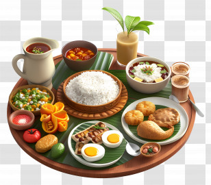 Kerala Breakfast - Traditional Meal With Rice And Side Dishes Transparent PNG