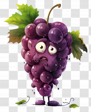 Cartoon Grape - Playful Cartoon Grapes Character Transparent PNG