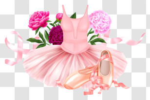 Pink Ballet Costume - Elegant Pink Ballet Outfit With Flowers Transparent PNG