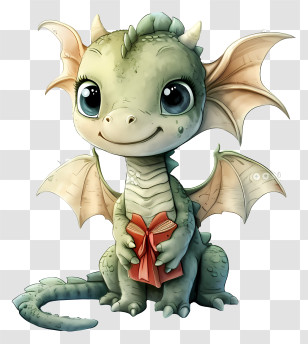 Cute Dragon - Cute Baby Dragon Holding A Gift Box In Cartoon Style Transparent PNG