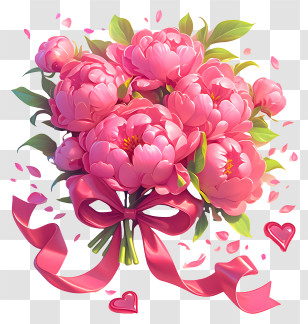 Pink Peony Bouquet With Ribbon Transparent PNG