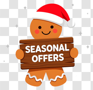 Gingerbread Man Holding Promotion Sign - Gingerbread Man With Seasonal Offers Sign Transparent PNG
