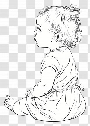 One Line Drawing - Minimalist Line Art Sketch Of A Sitting Baby Transparent PNG