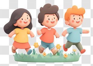 Kids Running In Flower Field Transparent PNG