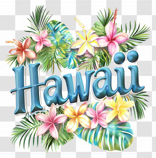 Hawaii - Hawaii Tropical Artwork With Flowers And Leaves Transparent PNG