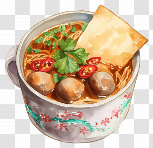 Meatball Soup - Spicy Noodle Soup Bowl Transparent PNG