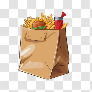 Food Delivery Bag - Fast Food Paper Bag With Burger And Fries Transparent PNG