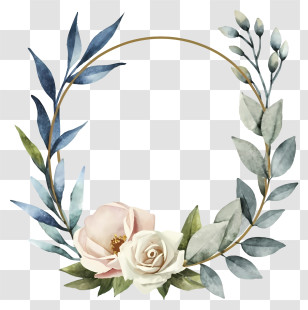 Rose Wreath - Floral Circle Frame With Roses And Green Leaves Transparent PNG