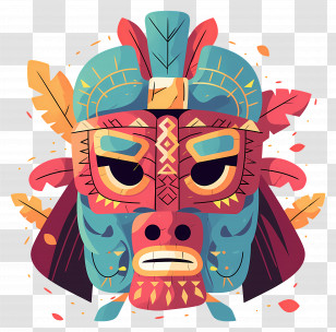 Mayan Mask - Tribal Mask Colorful Illustration Transparent PNG