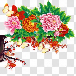 Moutan Peony Ink Wash Painting - Watercolor - Plum Flower Transparent PNG