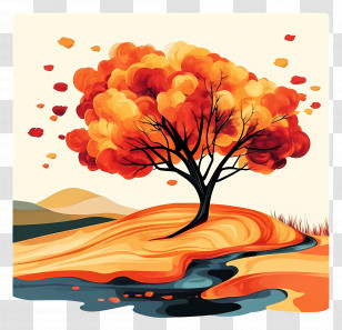 Tree Landscape - Colorful Tree In Autumn Landscape Transparent PNG