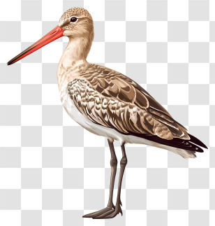Godwit - Bird With Long Beak Standing Transparent PNG