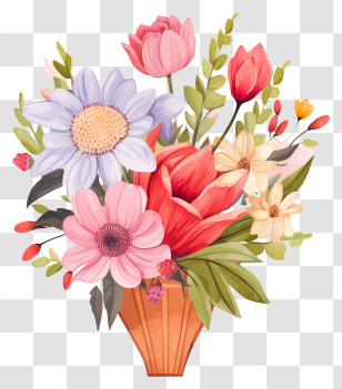Vase - Beautiful Flower Bouquet Illustration Transparent PNG