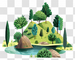 Summer Park - Lush Green Landscape With Trees And Hills Transparent PNG