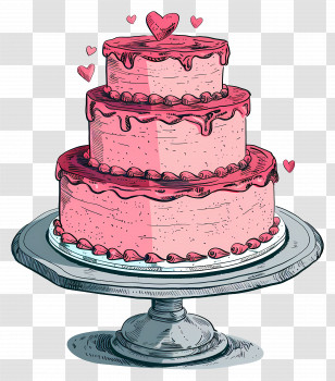 Pink Cake - Pink Cake With Heart Decorations Transparent PNG